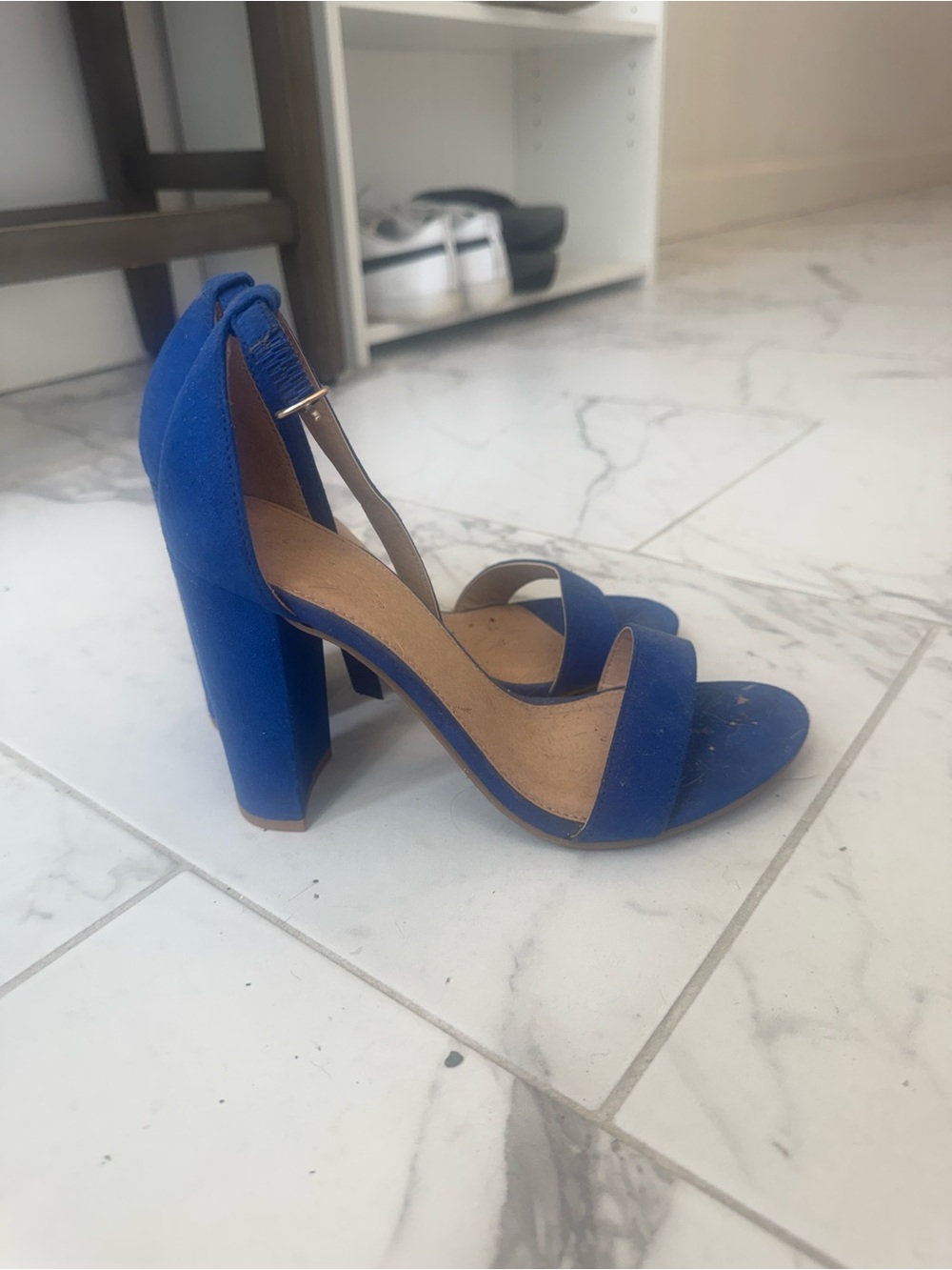DSW Blue Suede Block Heel Sandals